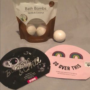 2 pink sheet mask and 1 free bath bomb